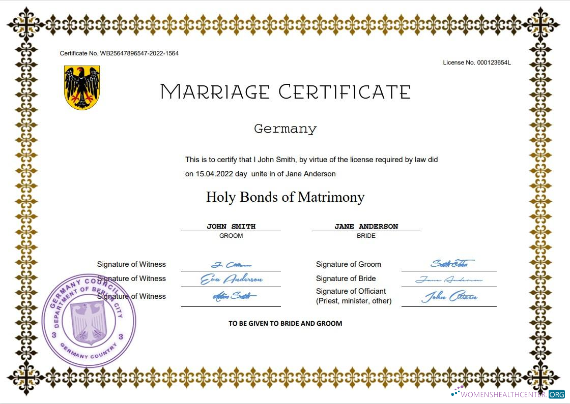 Download Germany marriage certificate Word and PDF template Photoshop template